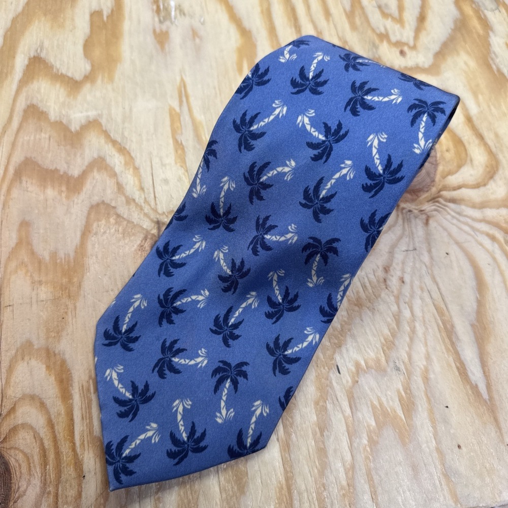 Polo Ralph Lauren Blue Palm Tree Silk Tie Tropical Preppy Beach Wedding Style